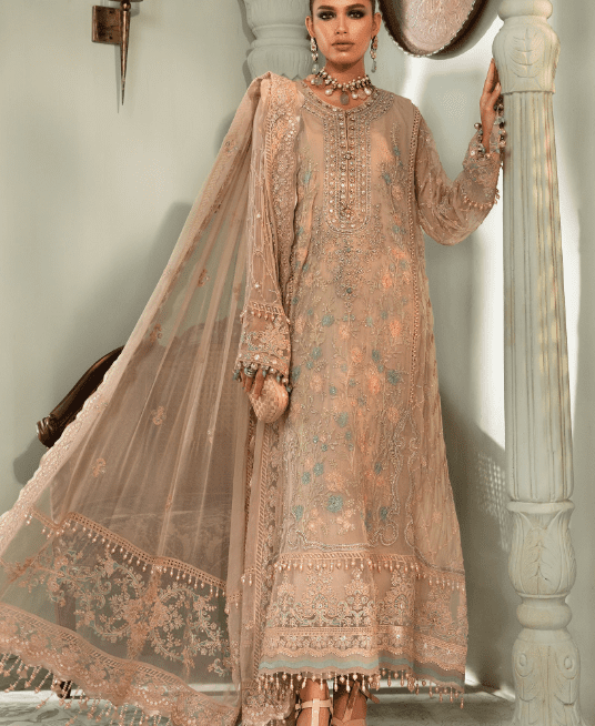Maria B Stitched Embroidered Chiffon Pink Suit