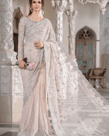 Maria B Stitched Saree Couture in Pale Pink