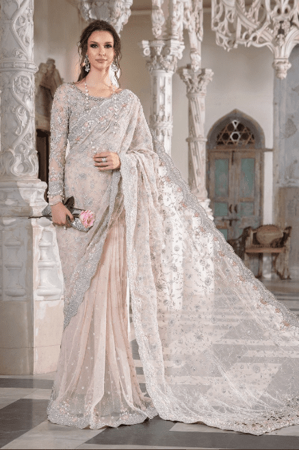 Maria B Stitched Saree Couture in Pale Pink