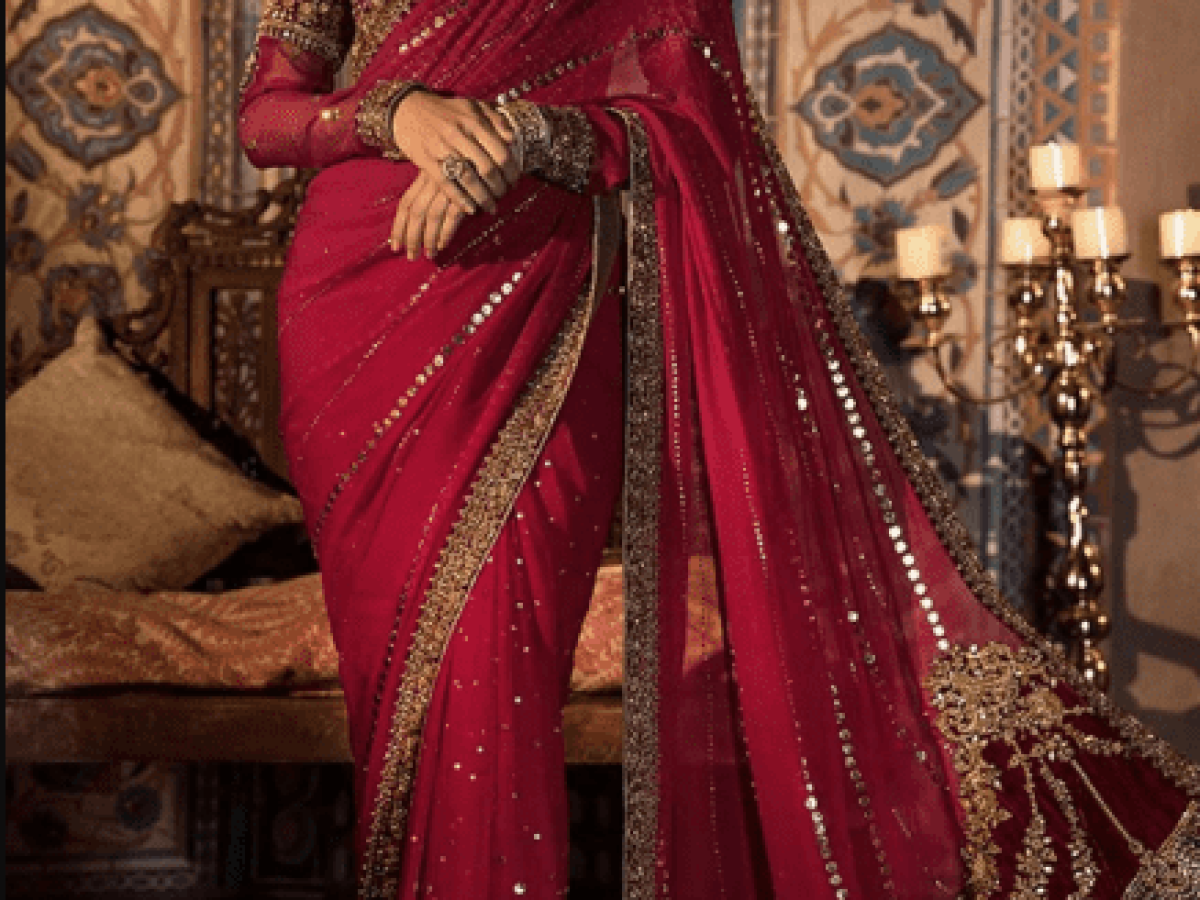 Maria.B Embroidered Chiffon Unstitched Saree MB23SC D5 - Luxury Collec –  Pehnawa