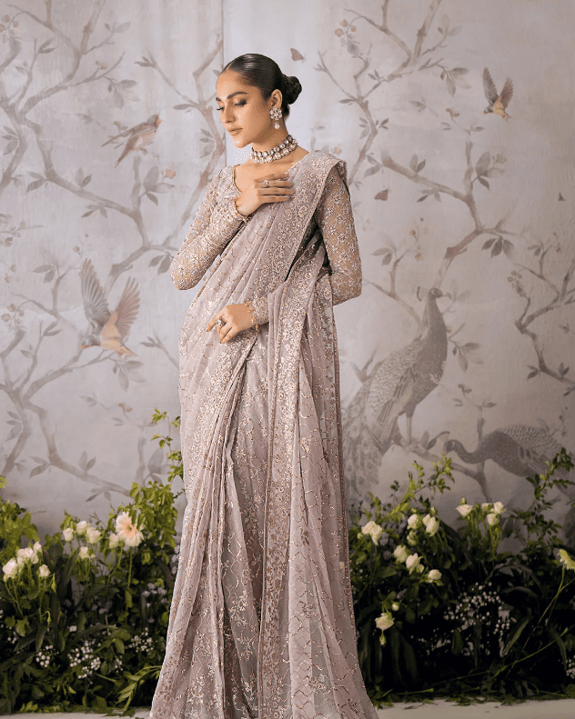 Lilac Chiffon Wedding Saree Latest Collection 2023