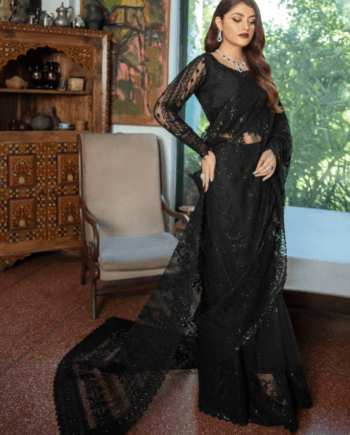 Black Luxury Embroidered Formal Wedding Saree