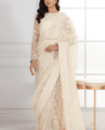 White 01 EMBROIDERED NET SAREE Latest Collection 2023