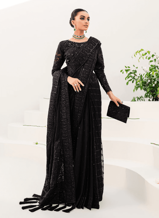 Sequined Adda Worked Black Saree Latest Collection 2023