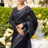 Blue Sequin Saree front view with shimmering sequins