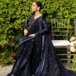 Blue Sequin Saree side view with elegant drape