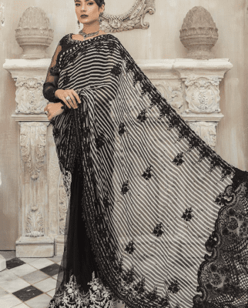 Maria b Black 10 Chiffon Saree Latest Collection 2023