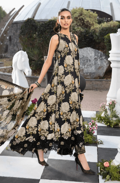 Maria B BLACK FLORAL LAWN DRESS LATEST COLLECTION 2023