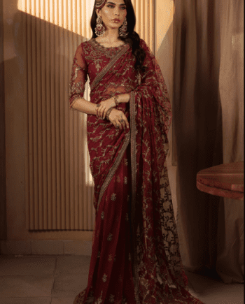 Mahroon net 02 Embroidered Saree Latest Collection 2023