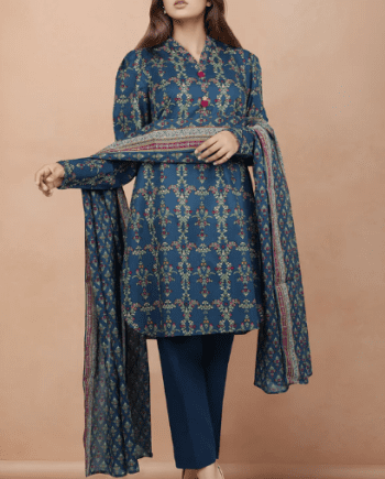 Blue printed lawn suit