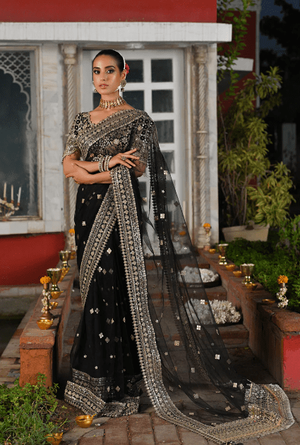 Black Colour Party Wear Saree Latest Collection 2024