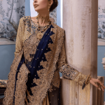 Blue Saree blouse close-up with Schiffli embroidery