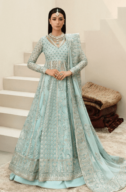 Ice Blue Maxi Dress Latest Weeding Collection 2024