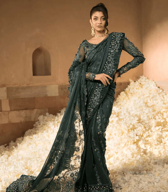 Dark Green Saree Latest Chiffon Collection 2024