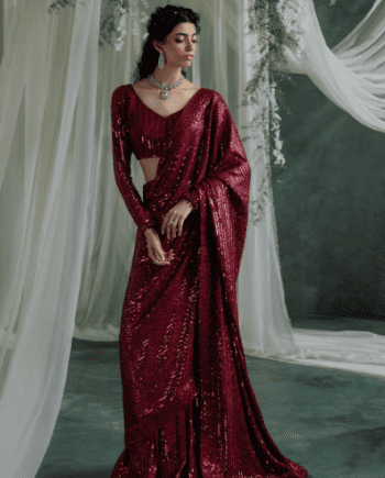 Red Sequin Saree