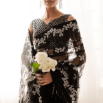 Black and White Saree blouse close-up with striped sequins
