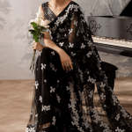 Black and White Saree border detail with floral embroidery