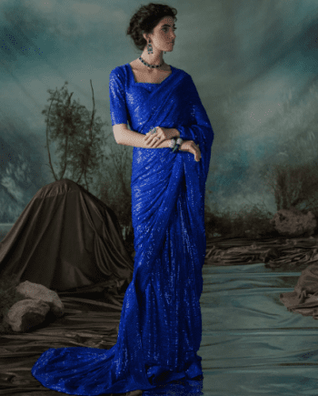 chiffon royal blue saree