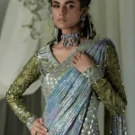 Green Sequence Saree blouse close-up with embroidery