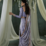 Lilac Sequins Saree back view with embroidered chiffon blouse