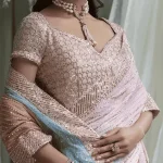 Peach Colour Saree blouse close-up with sequins embroidery
