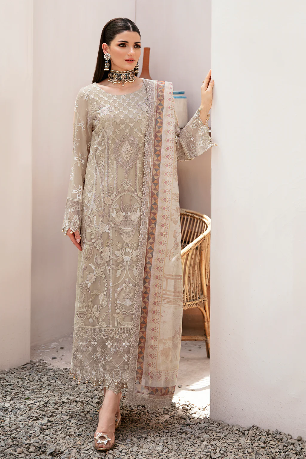 sachin and babi light blue dress Embroidered Chiffon Anarkali Dress, Pakistani Indian Wedding Wear main image 1