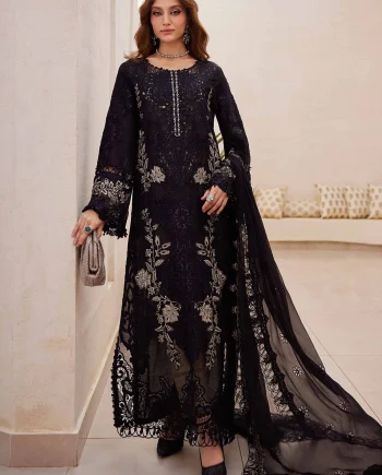 Maria B Eid Lawn 25-01 black embroidered lawn suit front view