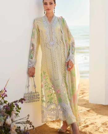 Maria B Eid Lawn 25-04 yellow embroidered lawn suit front view