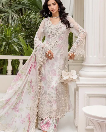 Maria B MPC-25-101 Off White Embroidered Chiffon Suit Front View