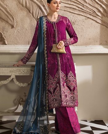 Maria B MPC-25-102 embroidered chiffon suit front view USA