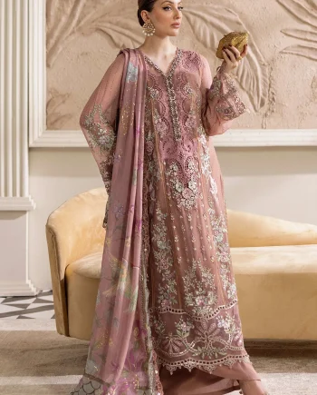 Maria B MPC-25-105 Tea Pink Chiffon Suit front view – Salai Karai USA