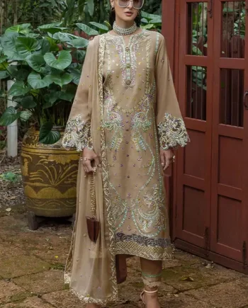Mushq Ardena beige embroidered silk dress front view – USA