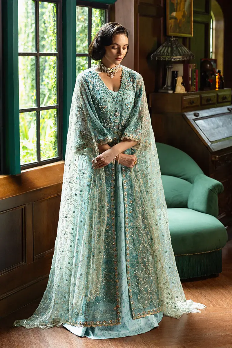 Mushq Endless Love Aqua Blue dupatta and printed lehenga – Salai Karai USA