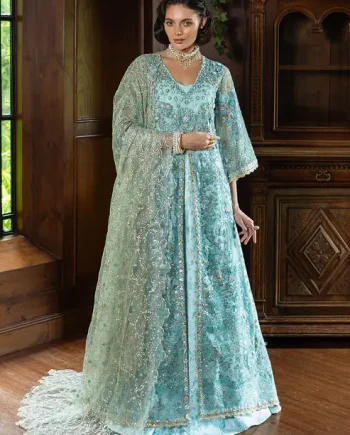 Mushq Endless Love Aqua Blue dress front view – Salai Karai USA