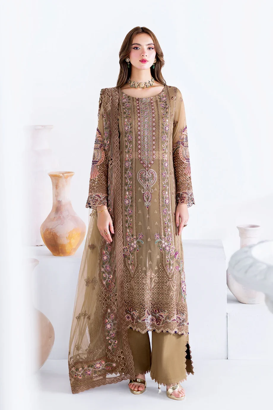Salai Karai SK-011 chiffon embroidered dress front view USA