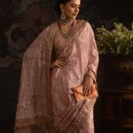 Rose Gold Color Saree side view with embroidered organza border