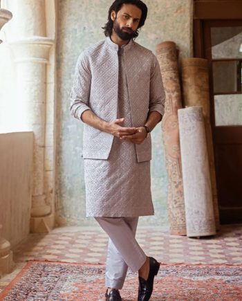MENS GREY SHALWAR KAMEEZ WITH WAIST COAT