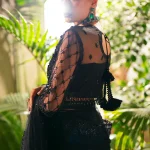 Black Saree Party Wear back view with embroidered net blouse by Salai Karai USA