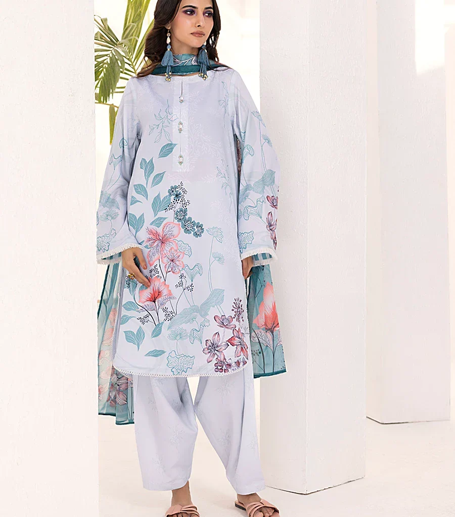 Asim Jofa Ash White Lawn Printed Suit Latest Collection 2024