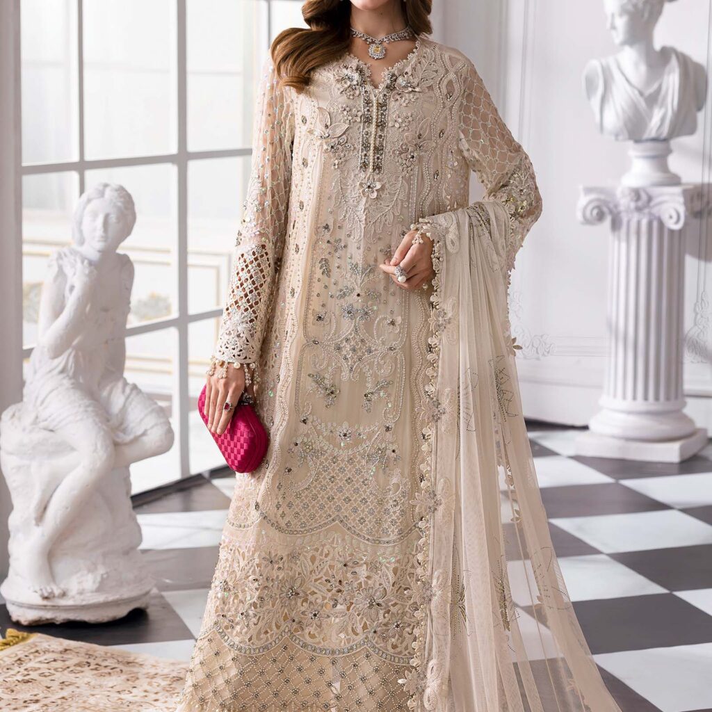 Beige Chiffon dress Latest Collection 2025