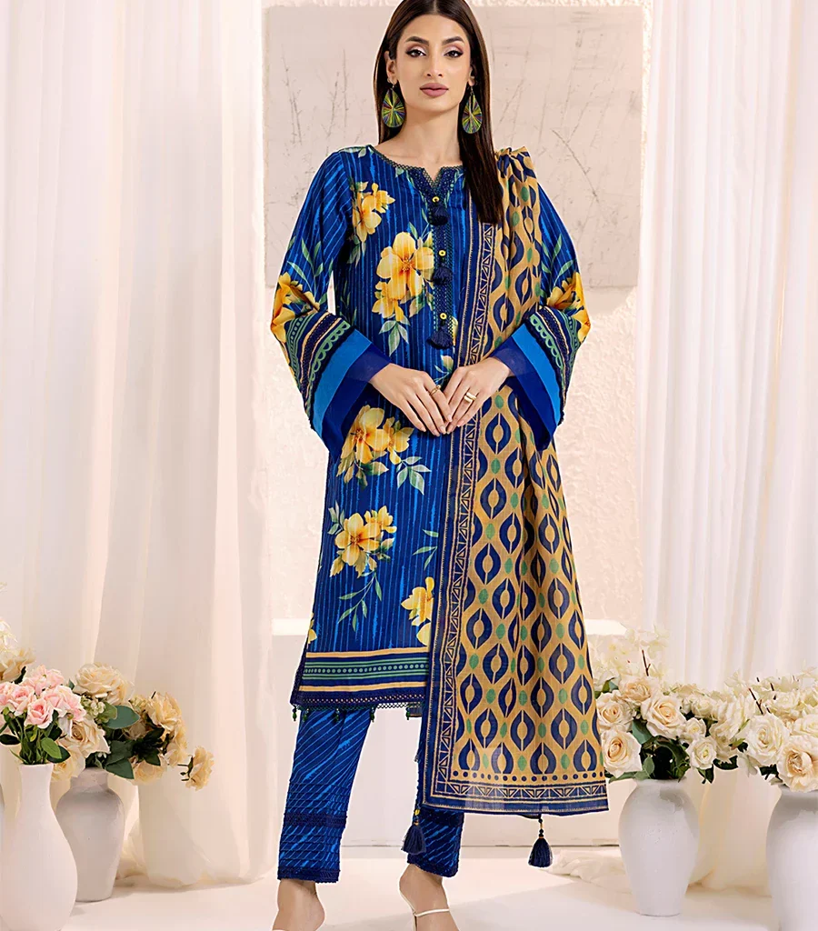 Asim jofa Stitched Lawn Silk Printed Suit Online in USA