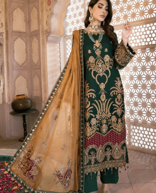 Party Wear Chiffon Stiched Embroidered Suit Latest Eid Collection 2022 (21-07)