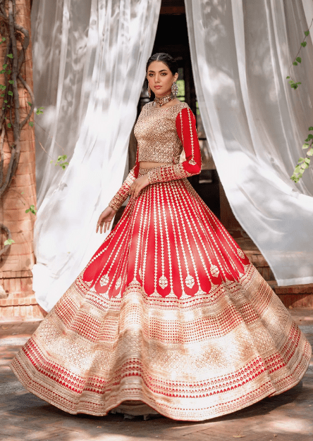 Alternative view of Red Raw Silk Ghagra For Wedding Collection 2024