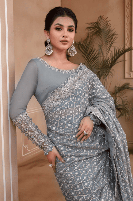 Alternative view of Maria B Blue BD-2602 MBROIDERED Stitched Saree Latest Collection 2025