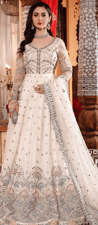 Maria B Stitched MBROIDERED – Pearl White and Peachy Silver (BD-2502)