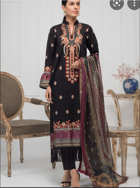 Luxury Black Lawn Embroidered Stiched Suit