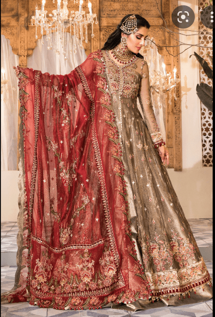 MARIA B STICHED MBROIDERED – Burnt Gold and Maroon (BD-2401)