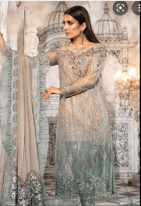 MARIA Stitched MBROIDERED – Coffee and Smoked Blue (BD-2405)