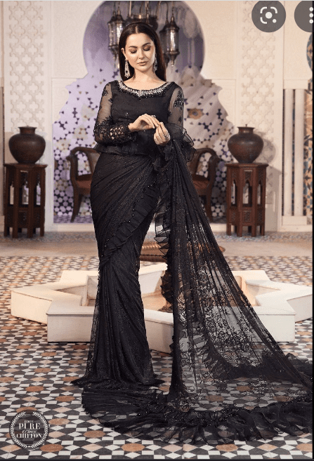 MARIA B SAREE CHIFFON MPC-21-106-Black LATEST EID COLLECTION 2022