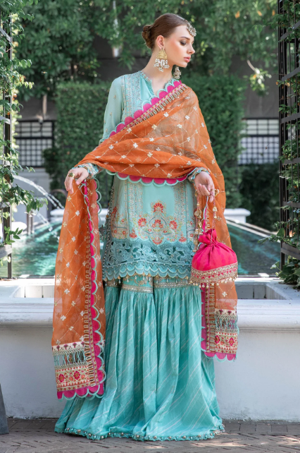 Maria B EL-23-05-Sea Green Lawn Stitched Dress Latest Collection 2023